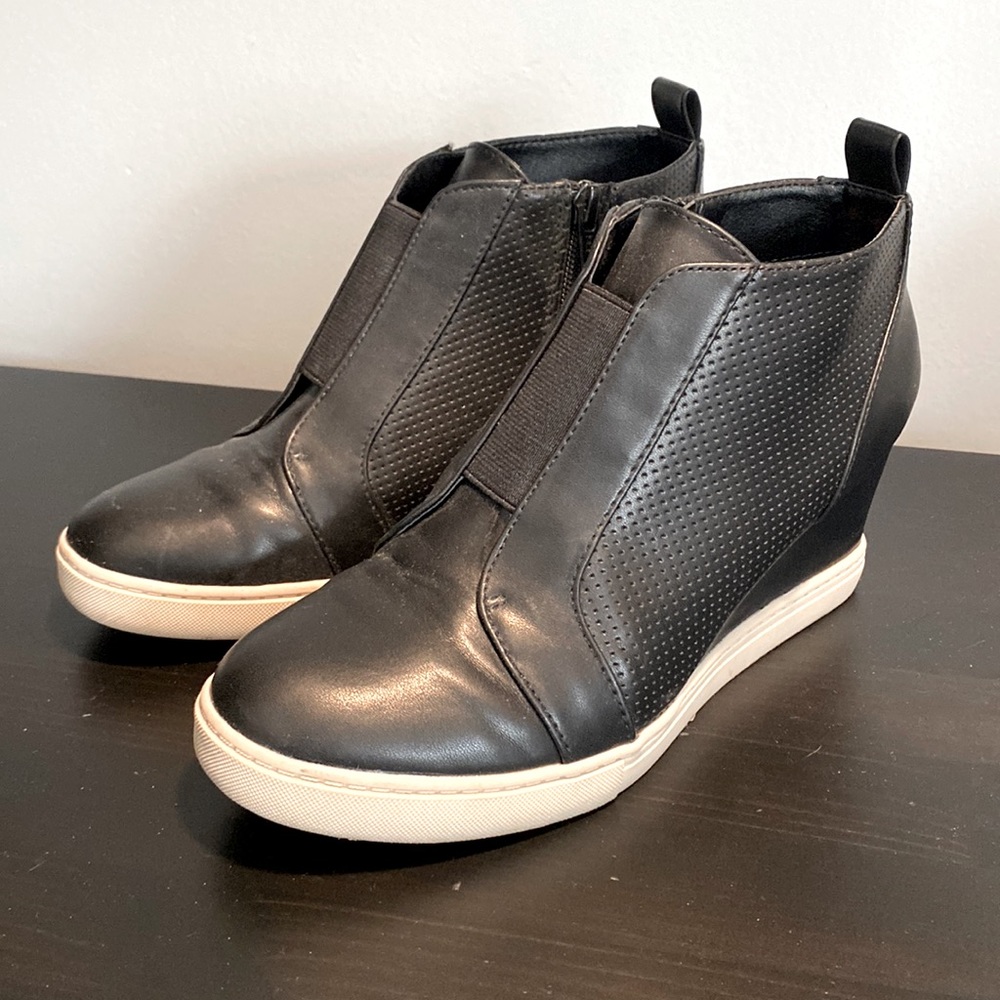 Black faux leather booties